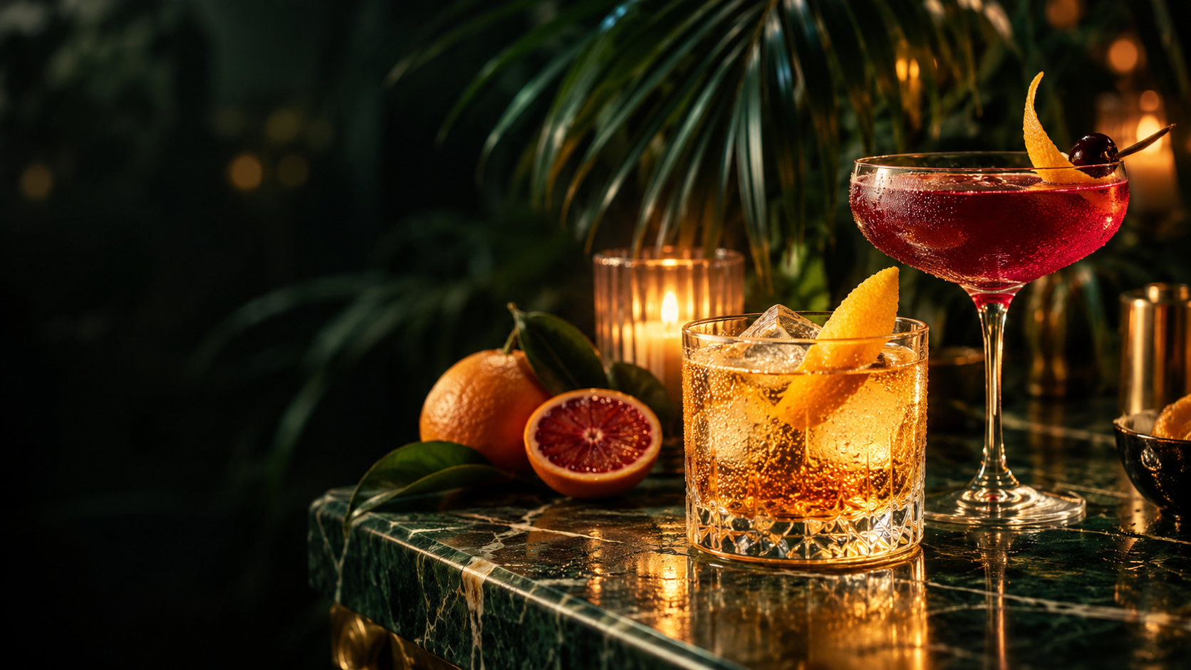 Citrus cocktails and candlelight, a vision of paradise after dark